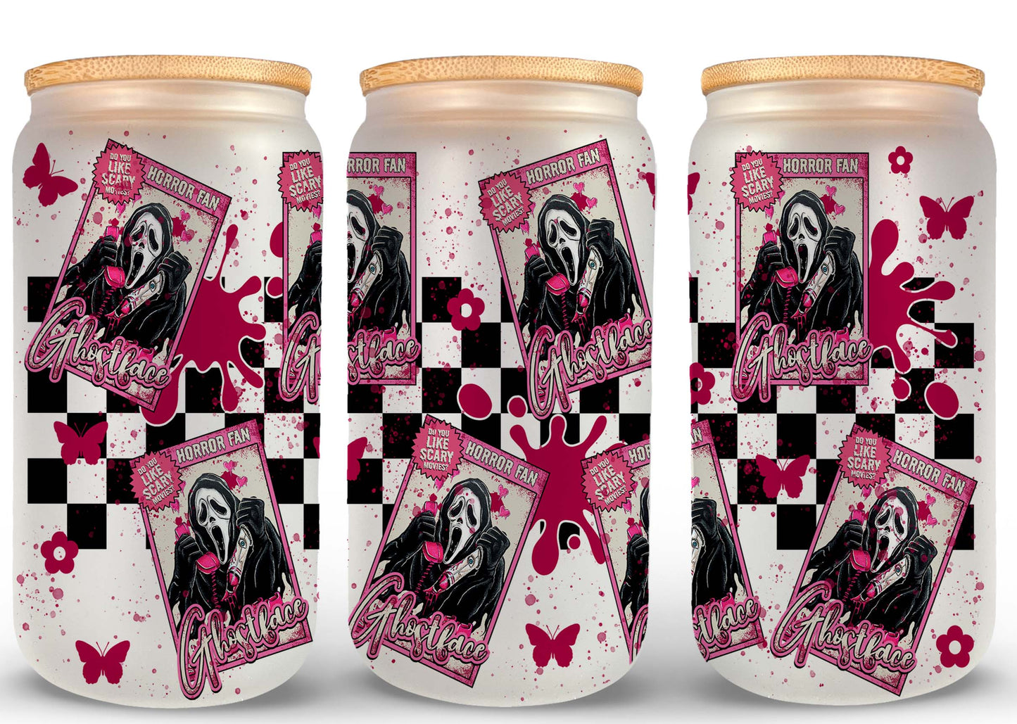 Horror-Png, Horror-Figuren 16oz Libbey-Dose aus Glas, Horror-Figuren voller Glasdose, lustige Horror-Tumbler-Wrap, Horror-Sublimation