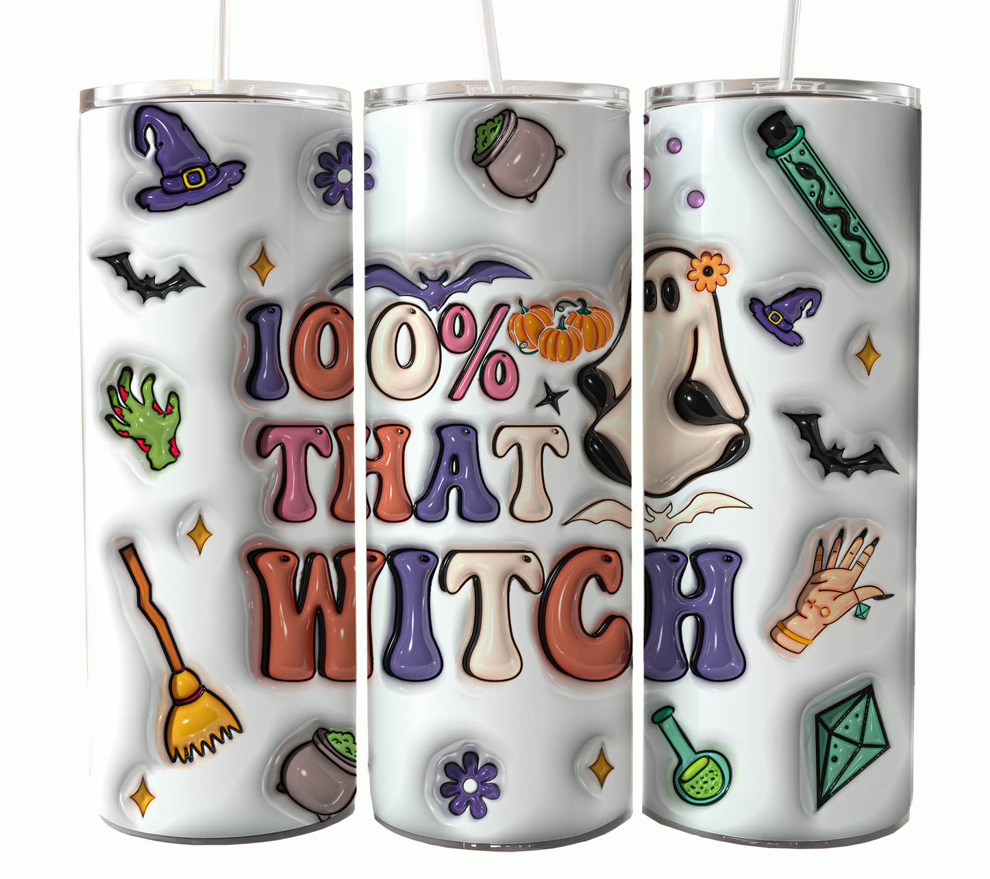 3D Inflated Funny Halloween 20oz Skinny Tumbler Wrap PNG