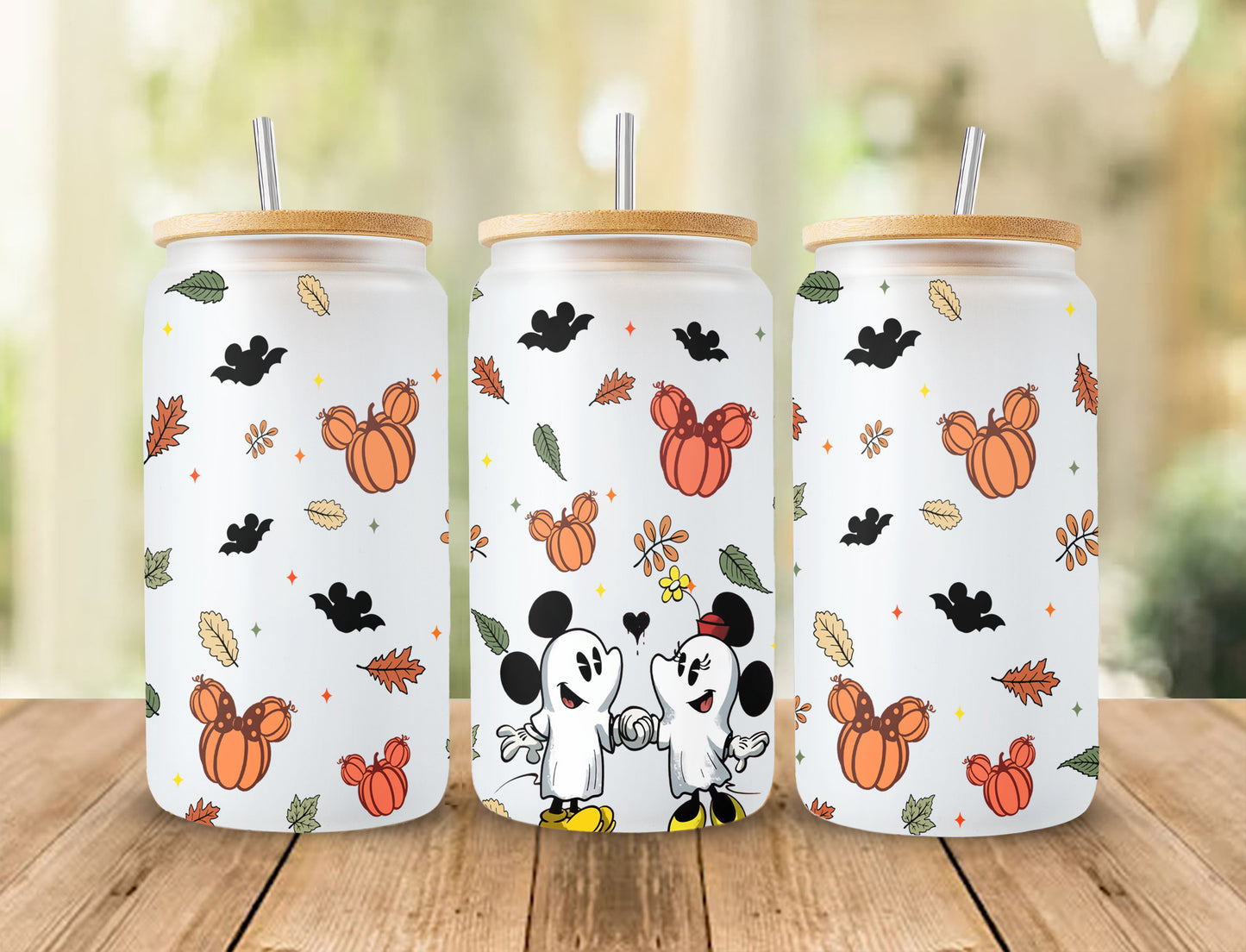 Halloween Mickey Ohren Glas Wrap PNG, Mickey Ohren Bundle PNG, Mickey Geister Glas Wrap, Kürbis PNG, 16oz Libbey Full Wrap PNG, Dose Glas PNG