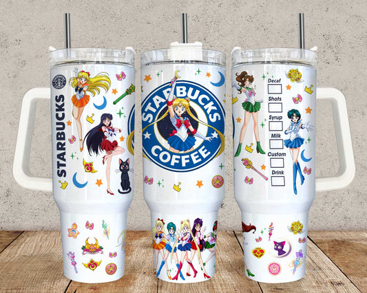 Anime Sailor Girls Tumbler Wrap, Libbey 40oz Tumbler Design, Anime Tumbler - Sublimation Design digitaler Download - PNG aktiv