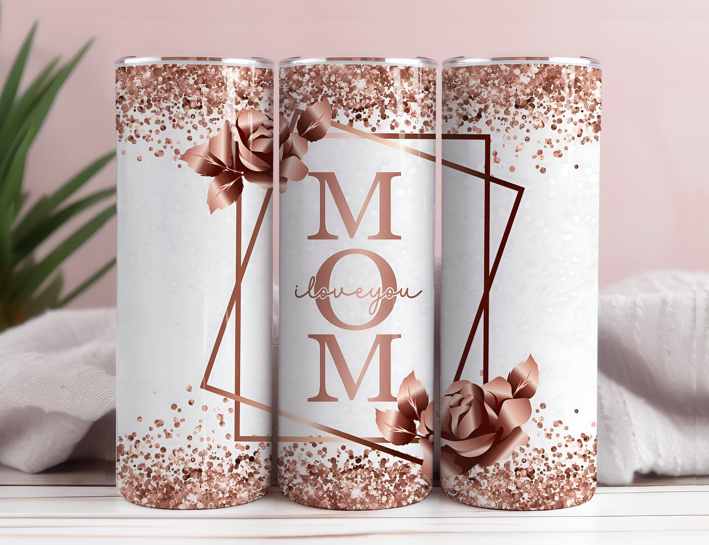 Mother's Day, Mama, Rose Gold Butterflies 20 oz Skinny Tumbler Sublimation Design Digital Download PNG Instant DIGITAL ONLY, Tumbler Wrap - VartDigitals