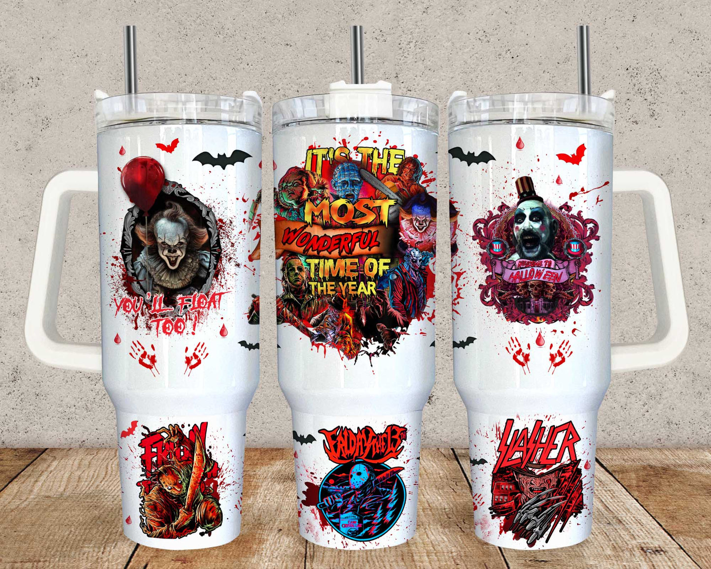 Pink Horror Tumbler Wrap Png, 40oz Cartoon Tumbler, 16oz Dose Glas, Halloween Sublimation, HorrorFilm, Horror Figuren, Png Download