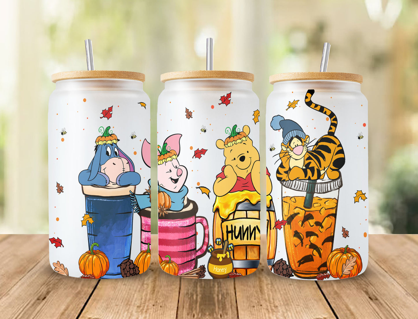 Winnie The Pooh Halloween Designs 16oz Libbey Glasdose Becher, Hallothankmas Pooh Design Glasdose png, 16oz Libbey Wrap PNG, Halloween Png 2