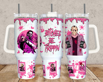 Pink Horror Tumbler Wrap Png, 40oz Cartoon Tumbler, 16oz Dose Glas, Halloween Sublimation, HorrorFilm, Horror Figuren, Png Download