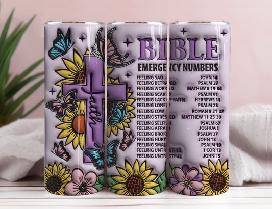 3D Bibel Notrufnummer Aufgeblasenes Tumbler Sublimation Design, Florales christliches Tumbler Design Png, Religiöser Tumbler, Faith Tumbler Png