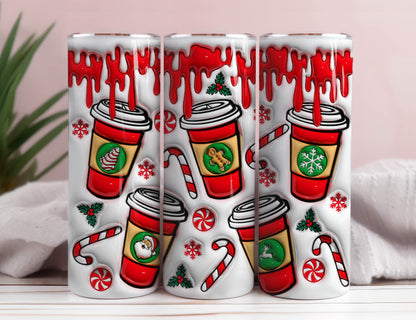 3D Christmas Coffee Inflated Tumbler Wrap, Xmas Tree Cake Puff 20oz wrap