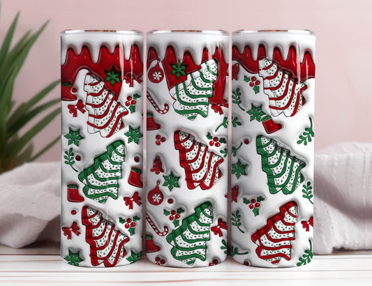 3D Weihnachtsbaum Kuchen aufgeblasen Tumbler Wrap, Weihnachts-Puff-Becher, Weihnachts-Kaffee-Puff-Becher, digitaler Download PNG, 3D-Weihnachts-Puff-Design