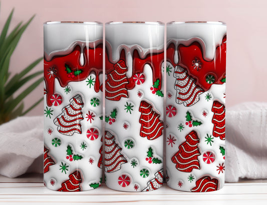 3D-Weihnachtsbaumkuchen aufgeblasener Tumbler Wrap, Weihnachtssnackkuchen Puffy Tumbler, Weihnachtskaffee Puffy Tumbler, Milchkekse für den Weihnachtsmann