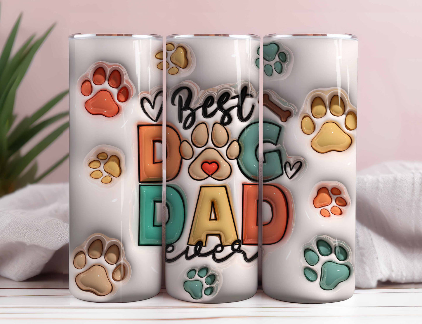 3D Dog Dad 20oz Skinny Tumbler Wrap Sublimation Design