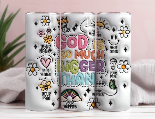 3D Gott ist größer aufgeblasener Becher Wrap, Retro christlicher aufgeblasener Becher Wrap, 3D Glaube Bibelvers aufgeblasener Becher Wrap, 3D Puffy Daisy