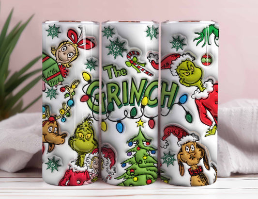 3D Aufgeblasener Cartoon Weihnachtsbecher PNG, 3D Weihnachts Kaffeebecher Wraps 20oz Skinny Sublimation, Merry Grinchmas, My Day Tumbler