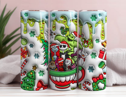 3D aufgeblasener Cartoon-Weihnachtsbecher, 20oz dünner Weihnachtsbecher, Frohe Weihnachten, Nightmare Before, Weihnachts-Png, Tumbler-Wrap