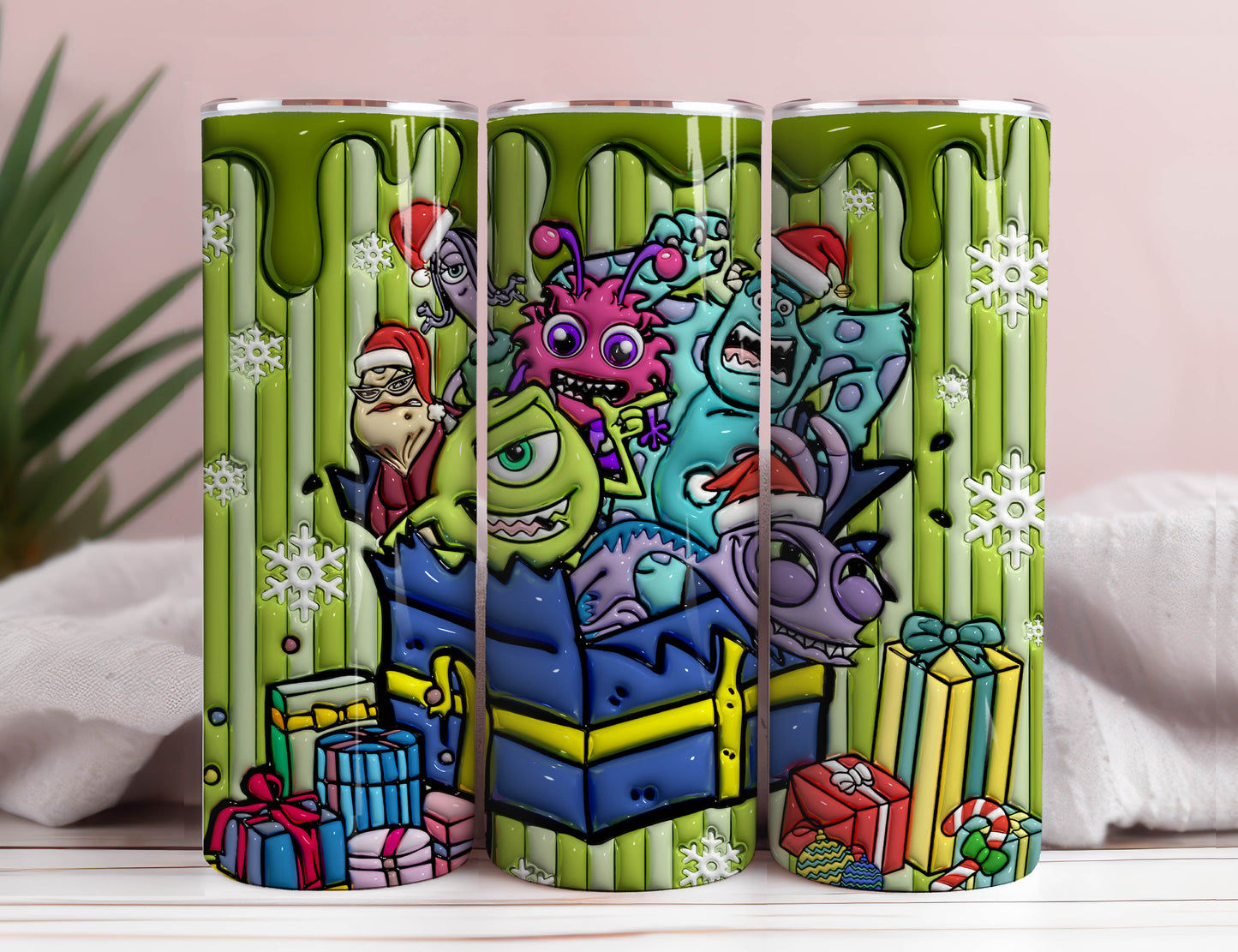 3D aufgeblasener Cartoon-Weihnachtsbecher, aufgeblasener Becher mit Monstern, 20 Oz Becher, Frohe Weihnachten, Weihnachtsbecher mit Monstern