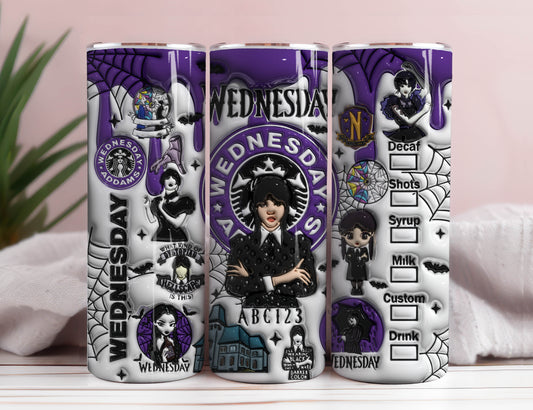 3D Aufgeblasener Cartoon Film Tumbler Wrap Png, Aufgeblasener Halloween Mittwoch Tumbler Sublimation, 3D Ding Hand Skinny 20oz Tumbler Png