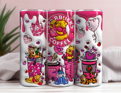 3D-aufgeblasener Cartoon-Valentinsbecher-Wrap, Bär und Freunde 3D-Weihnachts-aufgeblasener Tumbler-Wrap, bauschiger Tumbler, Happy Valentine, PNG-Download