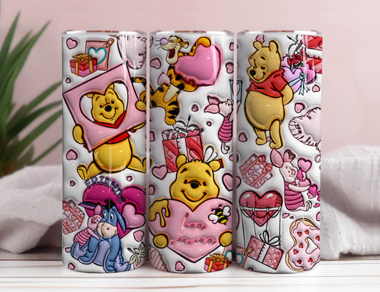 3D-aufgeblasener Cartoon-Valentinsbecher-Wrap, Bär und Freunde 3D-Weihnachts-aufgeblasener Tumbler-Wrap, bauschiger Tumbler, Happy Valentine, PNG-Download