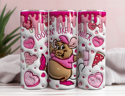 3D Aufgeblasene Cinderella Maus Tumbler Wrap, Valentinstag Tumbler Png, Süßer Gus Gus Snack Valentinstag Png, Cartoon Valentinstag Snacks Png