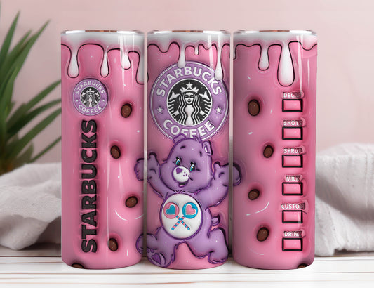 3D aufgeblasen, süße Harmony Bears, Puffy Tumbler Wrap 80er Jahre Cartoon Charakter Drucke PNG Tumbler Design für Sublimation 20 oz Sunny Bear Coffee