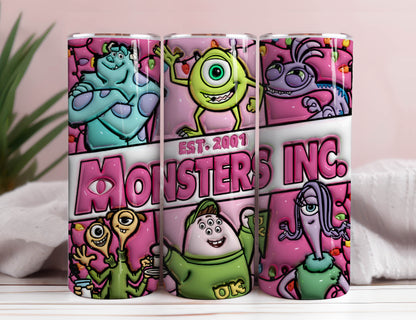 3D aufgeblasene Monster Weihnachten Tumbler Wrap Png, Monsters Tumbler Png, Cartoon Weihnachten Png, rosa Weihnachts Tumbler Wrap