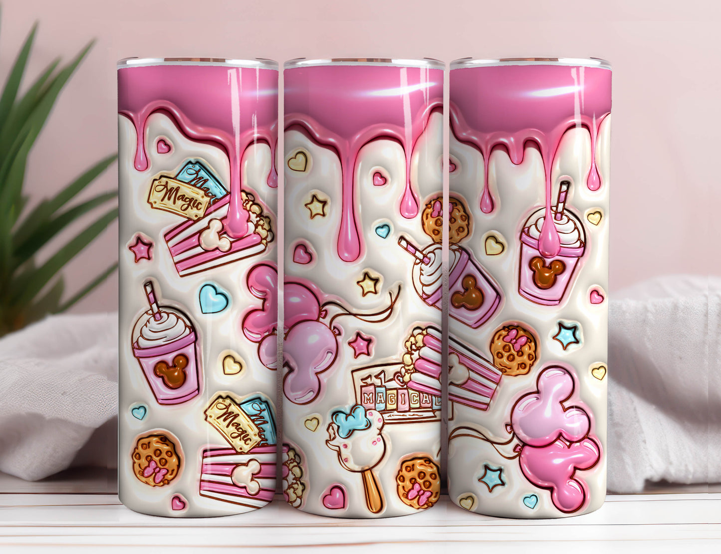 3D Aufgeblasener Snack 20 Oz Skinny Tumbler, Park Snacks Png, Snackgoal Sublimation, Magischer Snack, Getränke und Lebensmittel Wrap