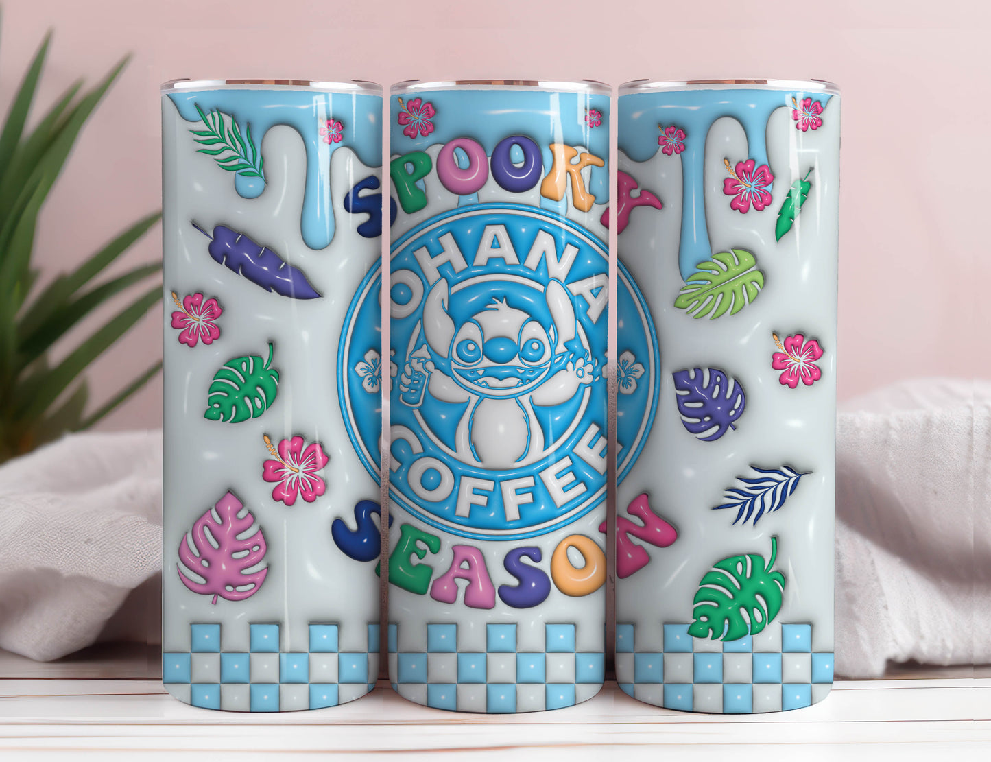 3D Aufgeblasener Stitch Tumbler Wrap PNG, 20oz Skinny Tumbler, Cartoon 3D Aufgeblasen, Spooky Vibes Png, Stitch Kaffee Aloha Png, SVG Tumbler Wrap