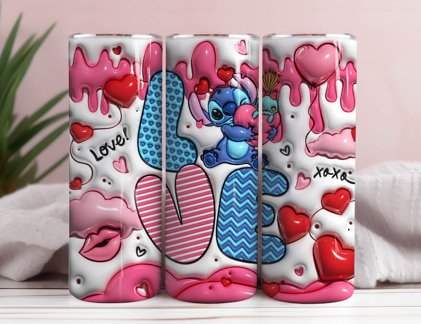 3D-aufgeblasener Stich-Valentine-Becher PNG, 3D-Stich-aufgeblasener-Valentine-Becher-Wrap, Stitch-Love-Becher-Wrap, Valentine-Becher-Png