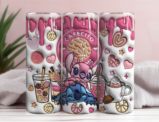 3D aufgeblasener Stitch Valentine Tumbler Wrap, 3D Stitch And Angle Valentine Tumbler Png, Stitch Cafecito Y Chisme Tumbler Wrap, Stitch Coffee