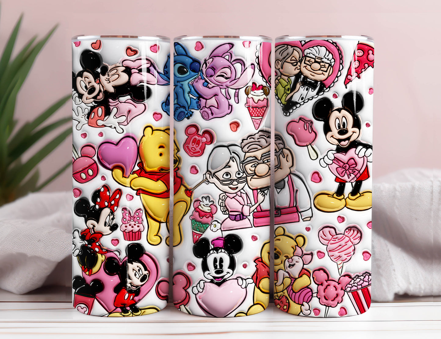 3D aufgeblasene Stitch Valentine Tumbler Wrap, Mickey Minnie Valentine 3D aufgeblasene Tumbler Wrap, Carl und Ellie Tumbler Png, Pooh Valentine