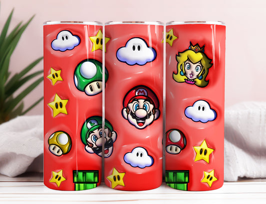 3D Aufgeblasener Super Cartoon Skinny Tumbler 20oz Design, 3D Lustige Film Sublimation Wraps, Tumbler Wrap Design Png, Digitaler Download, Mario Png