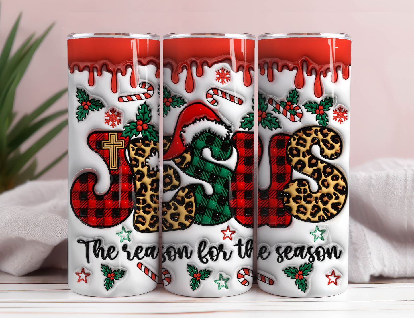 3D Jesus der Grund für die Jahreszeit aufgeblasene Tumbler Wrap, Faith Christmas Puffy Tumbler Design Sublimation, Jesus Xmas Puff, Tis The Season