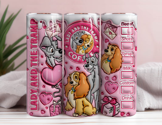 3D Lady and the Tramp Valentine Tumbler Design PNG, 3D aufgeblasener Valentine Tumbler Wrap, Hundeliebhaber Valentine Tumbler Wrap, Valentine Coffee