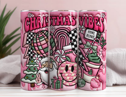 3D Pink Christmas Vibes Aufgeblasener Tumbler Wrap, 3D Puff Santa Claus 20oz Digital Tumbler Wrap, Merry Christmas Puffy, Milchkekse für den Weihnachtsmann