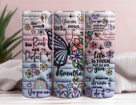 3D Positive Affirmationen aufgeblasen Tumbler Wrap 3D Puff Schmetterlinge inspirierende Zitate Selbstliebe Puffy Motivational Designs Downloads