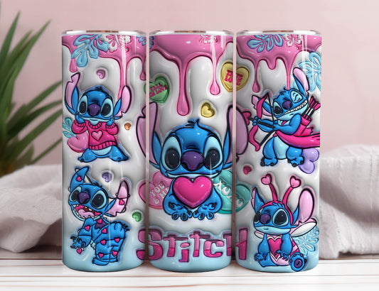 3D Stitch Valentinstag Tumbler PNG, 3D aufgeblasene Cartoon Valentinstag Tumbler Wraps, 20oz Skinny Tumbler, 3D Stitch Tumbler Wrap, Png Download