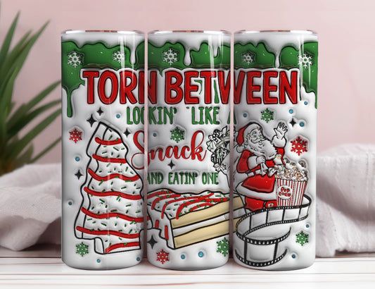 3D zerrissen zwischen „Lookin_ Like a Snack“ und „Eatin_“ aufgeblasener Tumbler Wrap, lustige Weihnachts-Puffy, Weihnachtsmann, heißer Kakao, Filme, Weihnachtskuchen