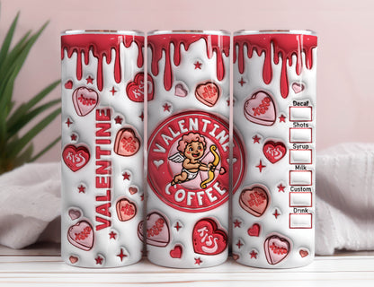 3D Valentinstag Kaffee aufgeblasen Tumbler Wrap, Conversation Hearts Puffy Tumbler Sublimation Design, Cupid Vibes, Valentinstag Puffy Design