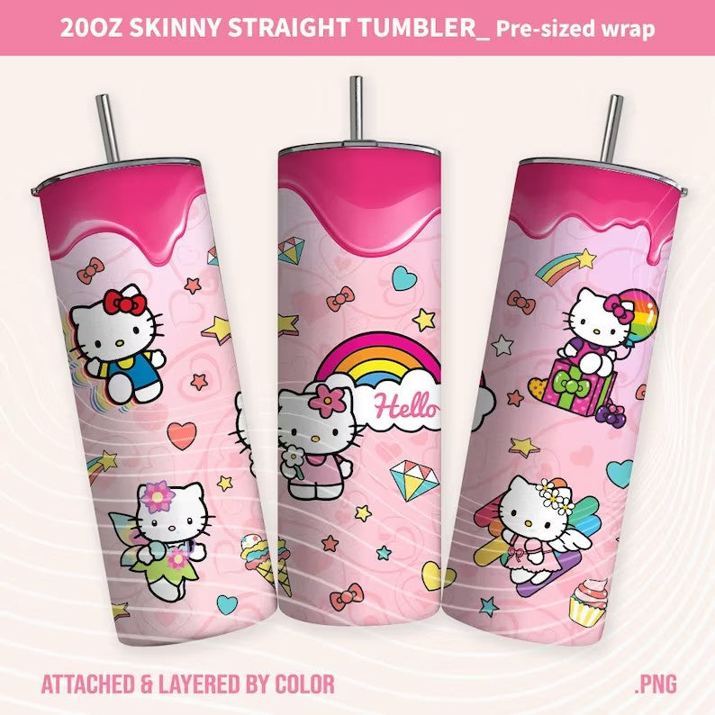 Kawaii Kitty Tumbler, Kitty Valentine, Kitty Coffee, 20oz Straight Skinny Wrap, Pink Cat Tumbler, Png Sublimation Design, Digital Download - VartDigitals