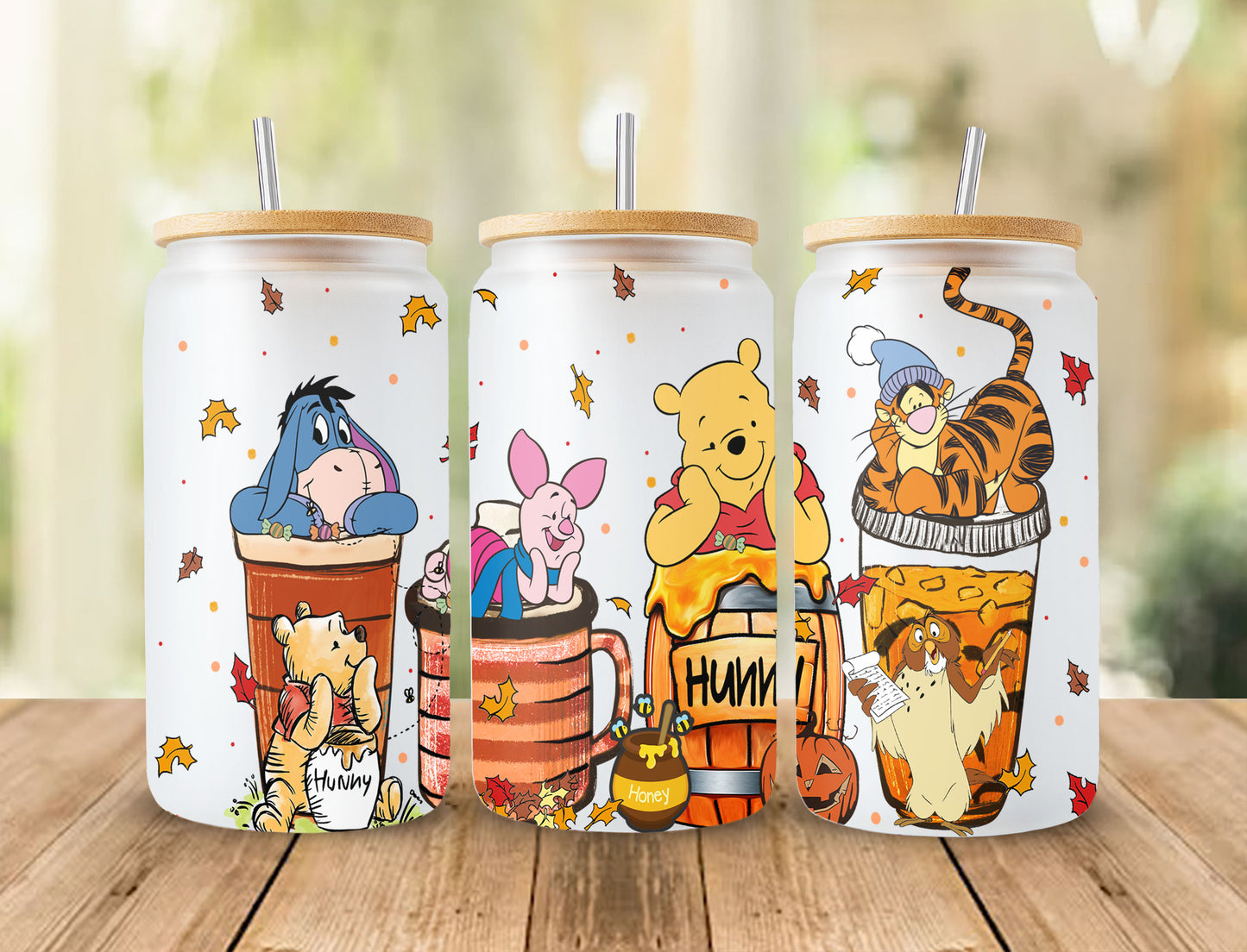 Winnie The Pooh Halloween Designs 16oz Libbey Glasdose Becher, Hallothankmas Pooh Design Glasdose png, 16oz Libbey Wrap PNG, Halloween Png 3