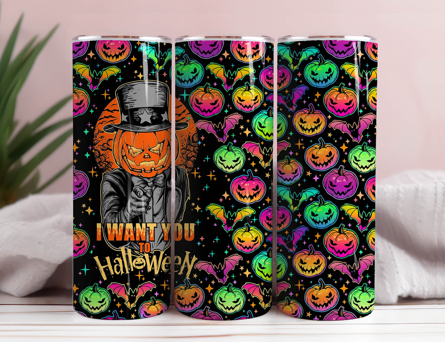 Bright Halloween Tumbler Wrap, Colorful Halloween Sublimation Design 20oz Skinny Tumbler Wrap