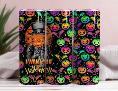 Bunte Halloween Kürbisse Tumbler Wrap, Buntes Kürbis Halloween Sublimation Design, 20oz Skinny Tumbler, Kürbis Tumbler PNG