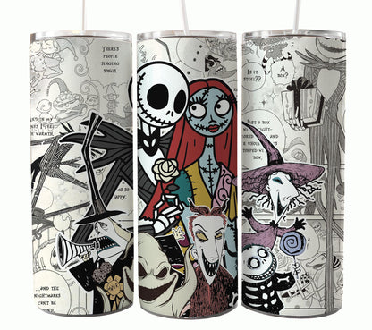 Nightmare Before Christmas Cartoon Charakter Tumbler Wrap Valentinstag 20Oz Tumbler Wrap Png Jack und Sally Tumbler Sublimation Design