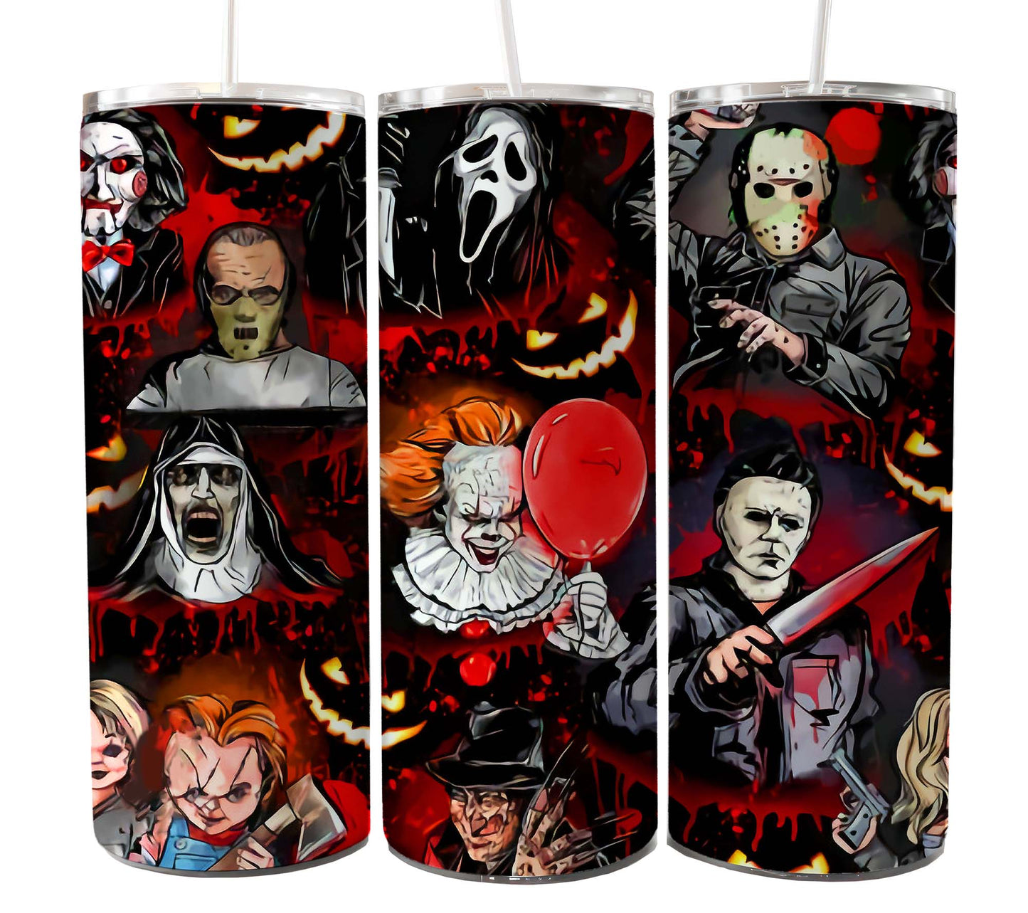 Bundle Horror Charaktere 20oz Skinny Tumbler Sublimation Designs Zeitung Horror Bundle Png Tumbler Straight Digital Download 2