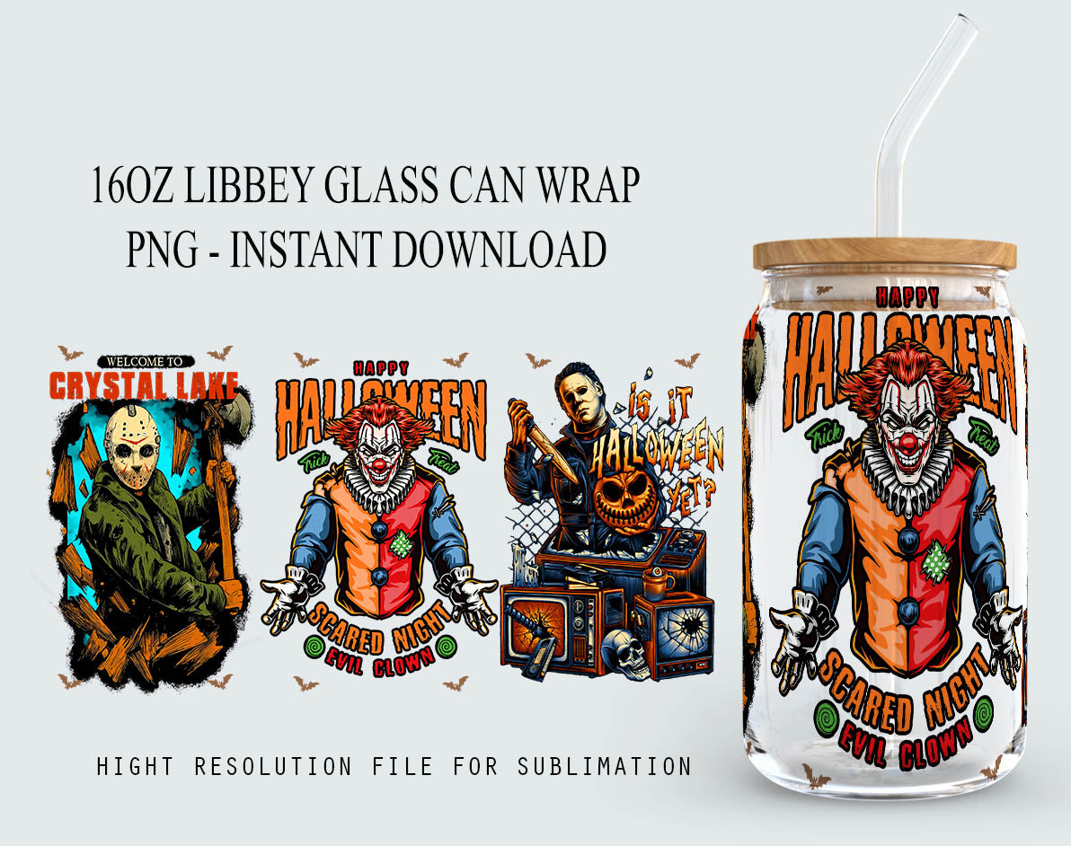 Halloween Bundle 16oz Libbey Dose Cartoon PNG, 16oz Glasdosenverpackung, 16oz Libbey Dosenglas, Catoon Kinder Tumbler Wrap, Vollglasdosenverpackung 4