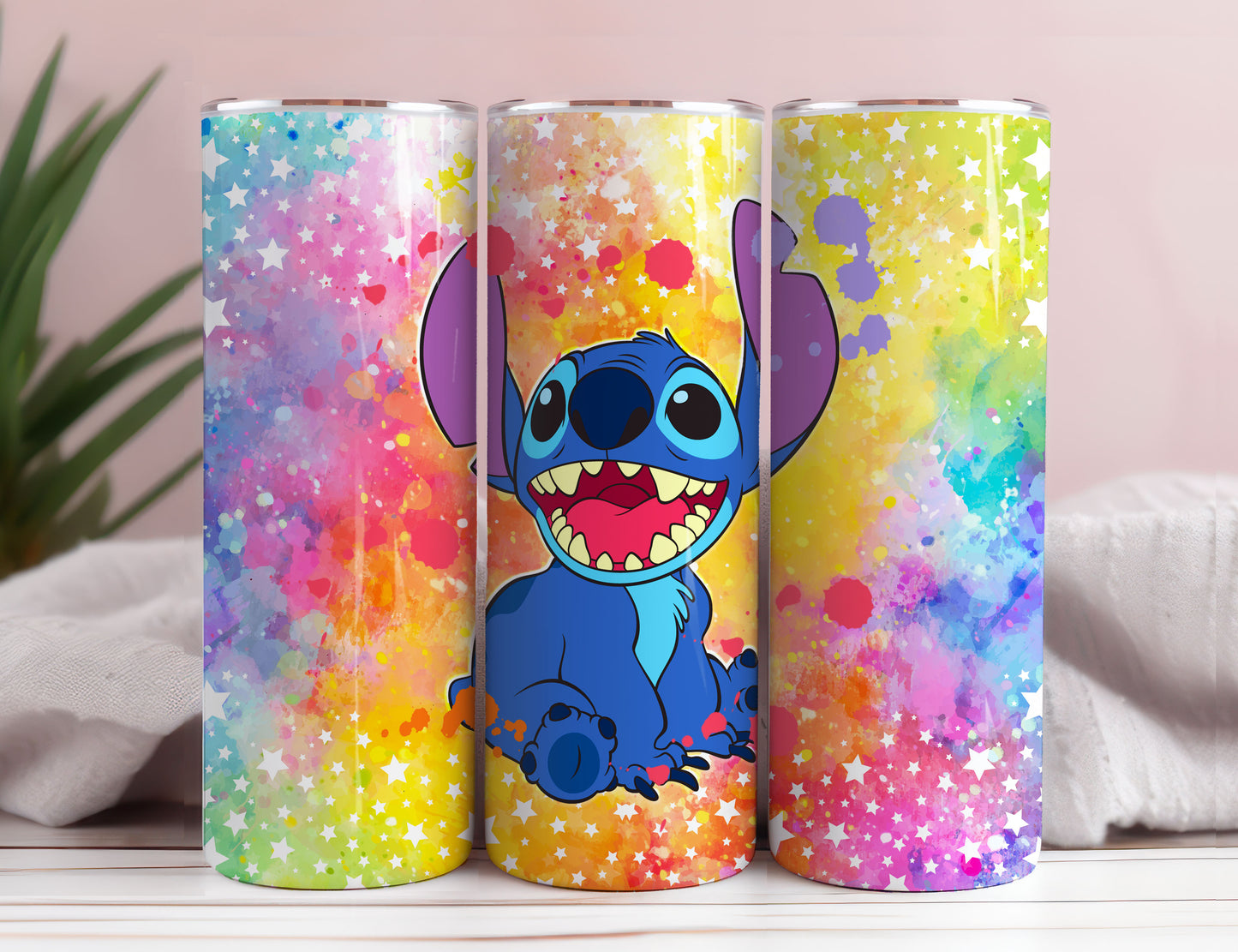 Cartoon Stitch Farbspritzer Becher PNG, 20oz Skinny Tumbler, Sublimation Tumbler, Stitch Frühling, Stitch Valentine Tumbler 4