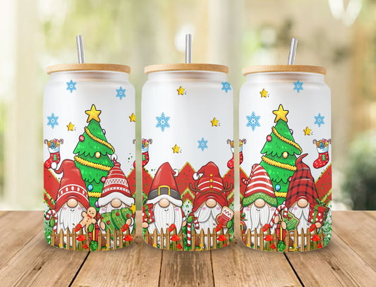 Christmas Gnomes Libbey Glass Png Sublimation Design, 16oz Libbey Glass Png