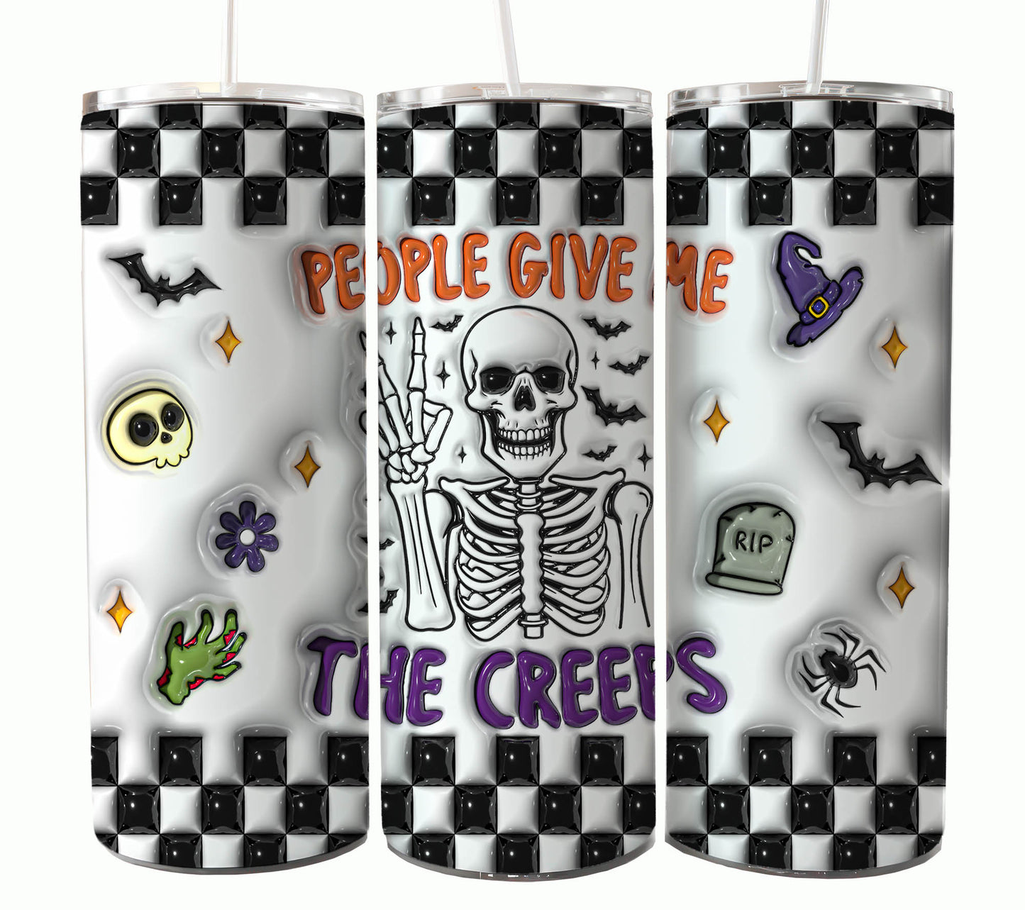 3D Inflated Funny Halloween 20oz Skinny Tumbler Wrap PNG