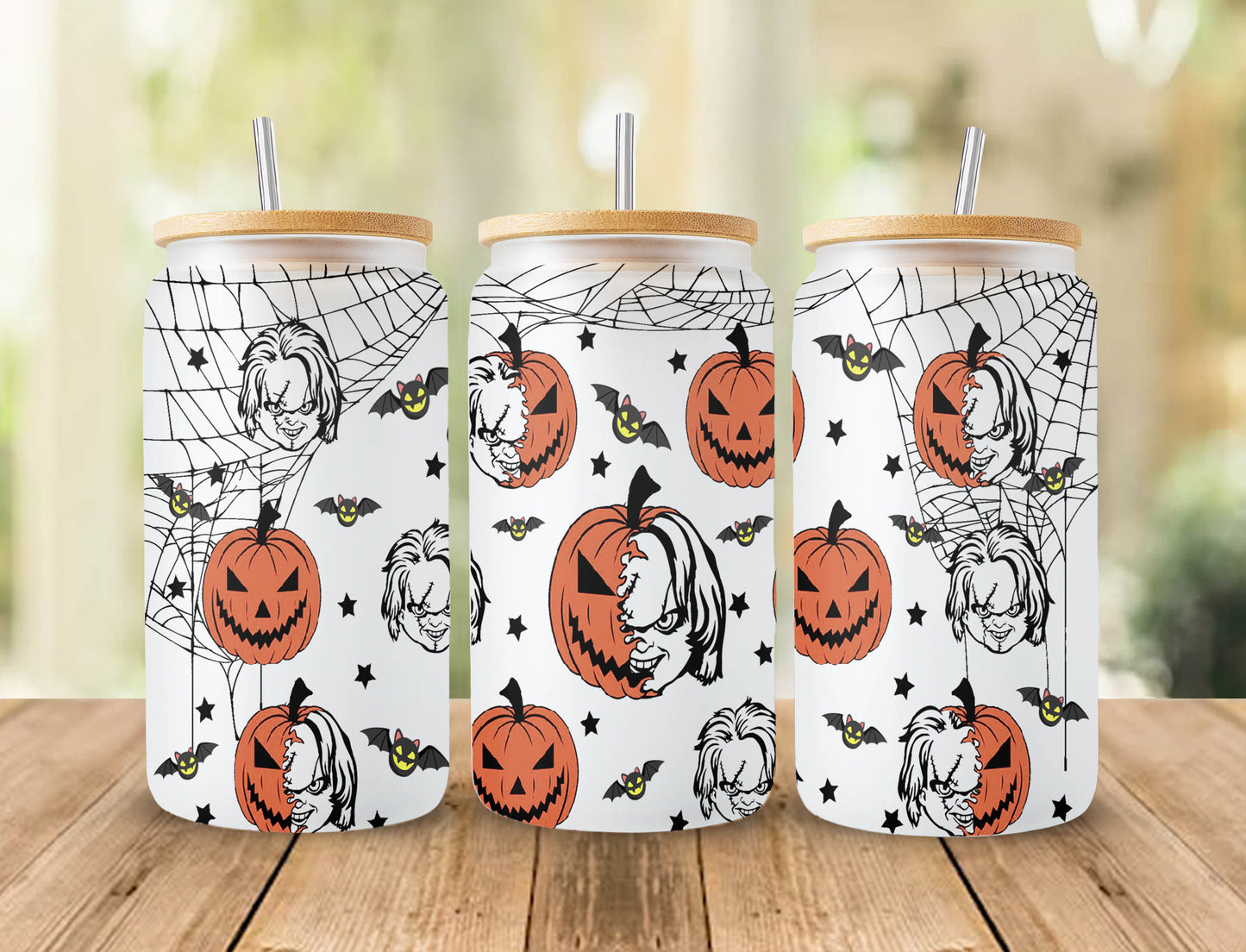 16oz Libbey Can Glass PNG, King Full Wrap For Libbey Can Glass 16oz, Halloween Cup PNG