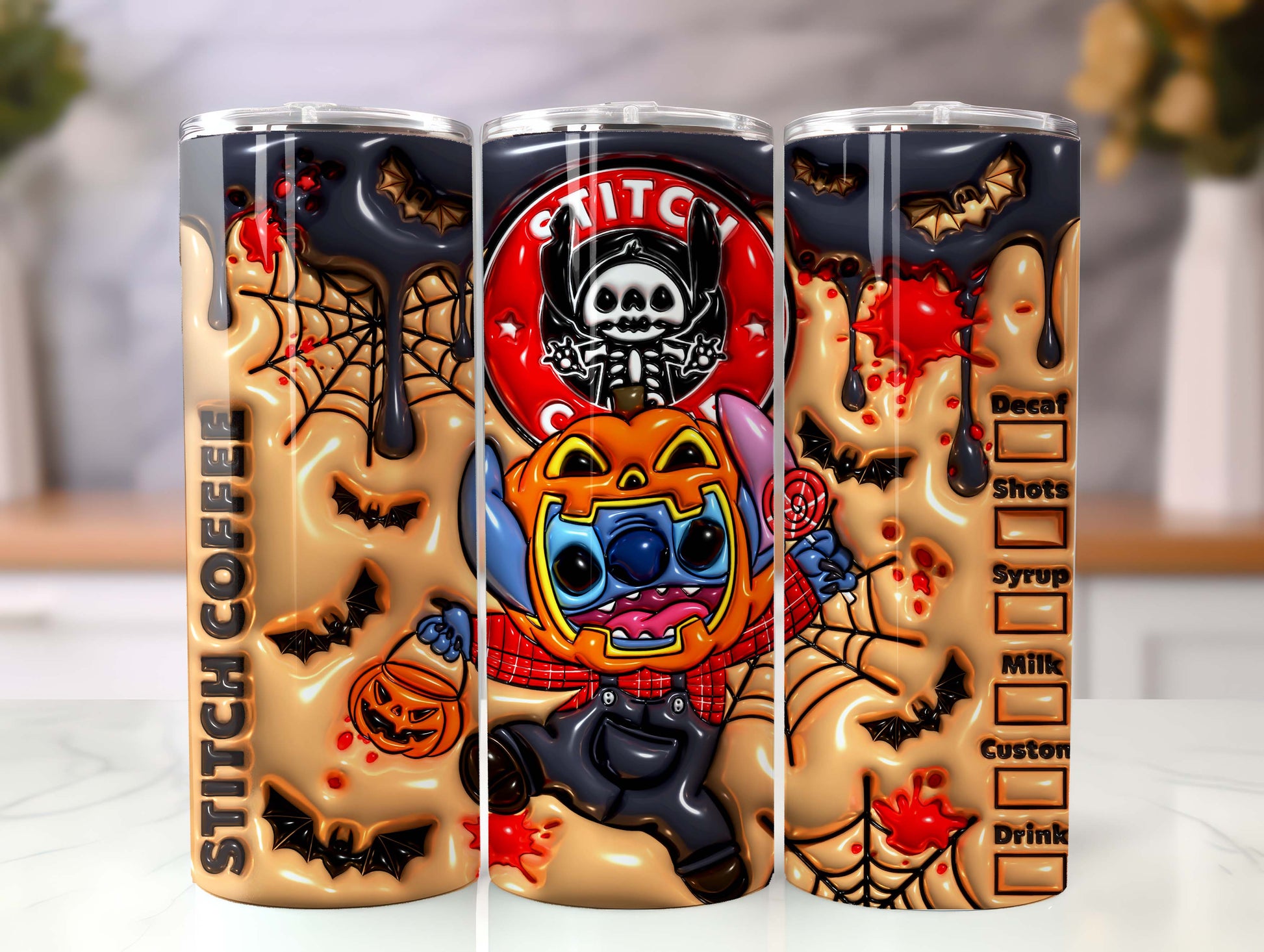 3D Inflated Halloween Tumbler, Cartoon Halloween Tumbler, Halloween Tumbler, 3D Tumbler Wrap, 20oz Skinny Tumbler,Spooky Season,Spooky Vibes, stitch tumbler PNG - VartDigitals