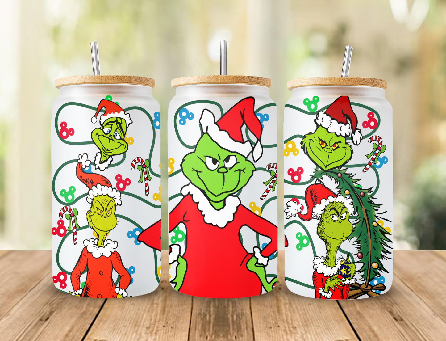 Weihnachts-Cartoon-16oz-Glasdosenverpackung PNG, Weihnachts-Libbey-Dosenverpackung, Libbey-Glasdose 16oz, Maus und Freunde, Puuh-Bär, Spielzeug, Grinch, Weihnachtsdosenverpackung, 16oz-Dosenverpackung