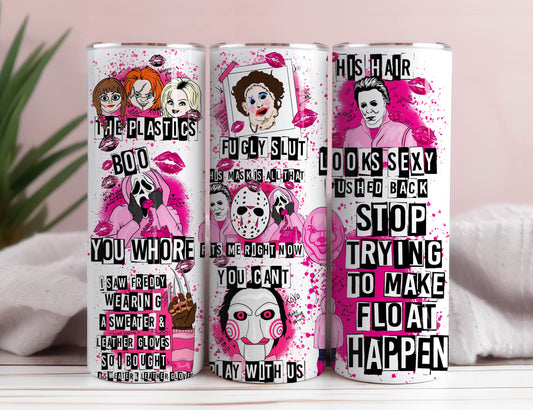 Filme Charaktere 20oz Tumbler Png, Horror Charaktere Tumbler 20oz Png, Pink Halloween 20 oz Tumbler Wrap, 20 oz Skinny Tumbler Png